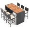 7 Pieces Acacia Wood Patio Rattan Bar Set with Comfortable Footrest and Backrest